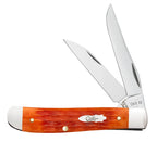 Open Case Tequila Sunrise Bone Mini Trapper with orange-red jigged handle and two blades