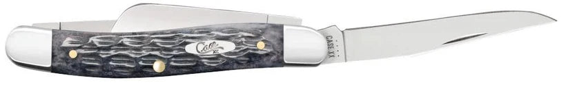 Case Gray Bone Medium Stockman pocket knife, side view with Clip blade extended and remaining blades folded