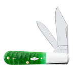 Case Gator Jigged Bright Green Bone Barlow knife with Clip and Pen blades open