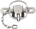 Duke #2 CS OS offset-jaw trap, model 0491, shown open with twin springs and an attached chain.