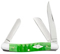 Case Gator Jigged Bright Green Bone Medium Stockman knife with Clip, Sheepfoot and Spey blades open