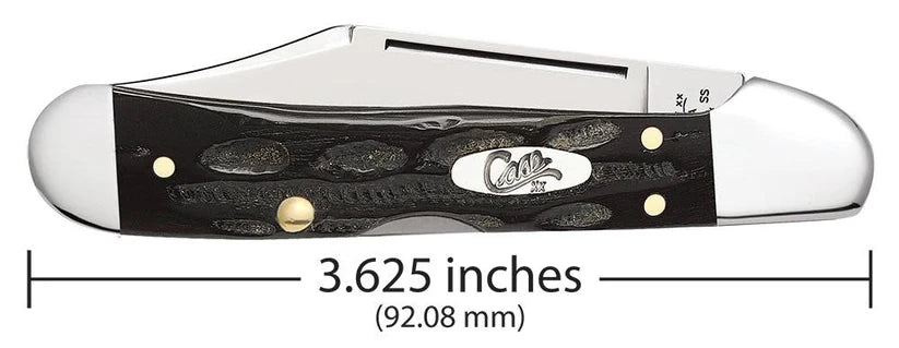 Case Jigged Buffalo Horn Mini CopperLock knife showing 3.625-inch closed length