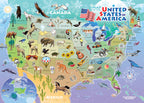 USA Map tray puzzle showing state landmarks, animals, and notable icons across the United States