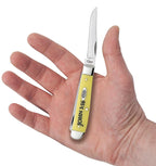 Case Mini Trapper knife with yellow handle and silver blade held in hand