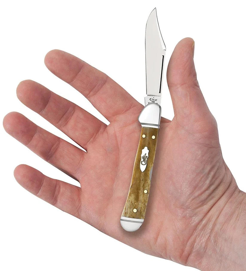 Case Smooth Antique Bone Mini CopperLock pocket knife held in a hand with blade open