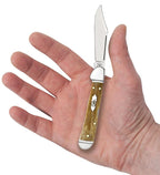 Case Smooth Antique Bone Mini CopperLock pocket knife held in a hand with blade open