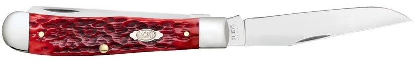 Case Peach Seed Jig Dark Red Bone CS Trapper knife with Clip blade open