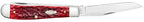 Case Peach Seed Jig Dark Red Bone CS Trapper knife with Clip blade open