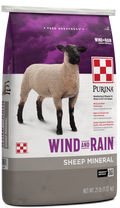 Front of Purina Wind and Rain Sheep Mineral 25 lb bag