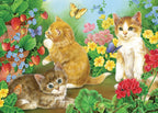 Kitten Playtime tray puzzle artwork with kittens playing in a flower garden