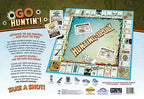 Back of Hunting-Opoly board game box showing the hunting-themed board, cards, gameplay, and outdoor tokens