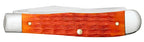 Reverse side of closed Case Tequila Sunrise Bone Trapper with orange-red jigged handle