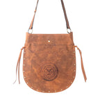 Amber western leather shoulder bag with embossed emblem