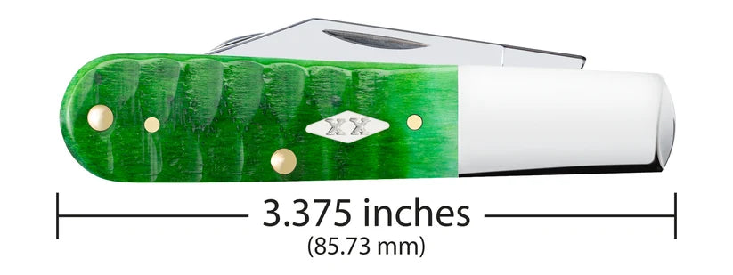Case Gator Jigged Bright Green Bone Barlow knife closed, 3.375 inches long