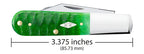 Case Gator Jigged Bright Green Bone Barlow knife closed, 3.375 inches long