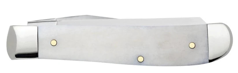 Case Rejoice Embellished Smooth Natural Bone Mini Trapper pocket knife closed, showing the smooth natural bone handle