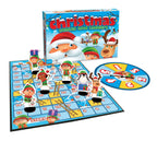 Christmas Snakes and Ladders game set with board, six holiday character pawns, spinner, and box