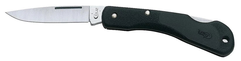 Case Mini Blackhorn black synthetic lockback knife with Drop Point blade fully open