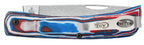 Reverse side of closed Case XR Sod Buster Jr. Red White Blue G-10 knife showing pocket clip
