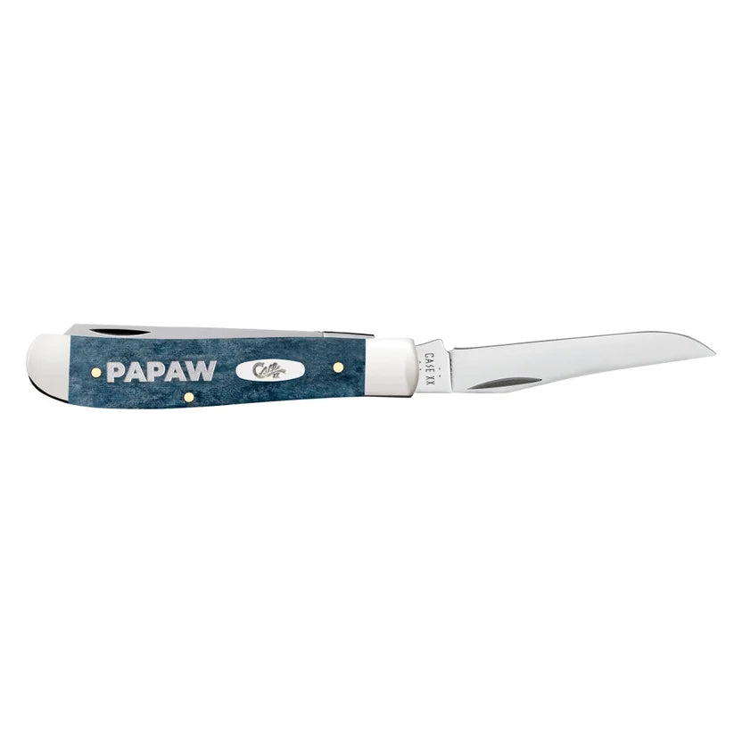 Case Best Papaw Ever Mini Trapper gift set knife with Mediterranean blue bone handle