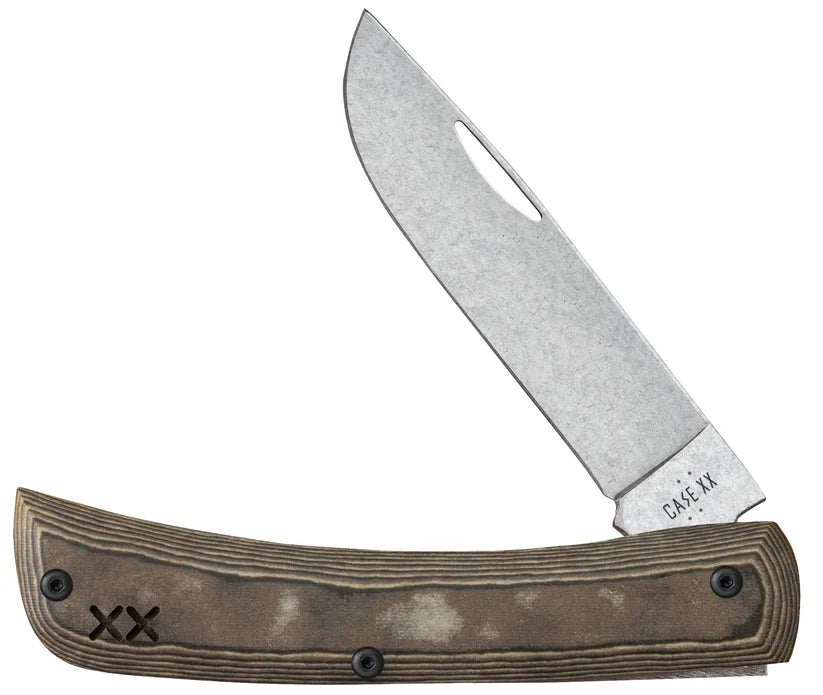 Case XR Sod Buster Jr. Luna Richlite knife with Skinner blade partially open and XX handle design
