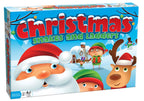 Christmas Snakes and Ladders game box featuring Santa, an elf, a reindeer, snow, and holiday decorations
