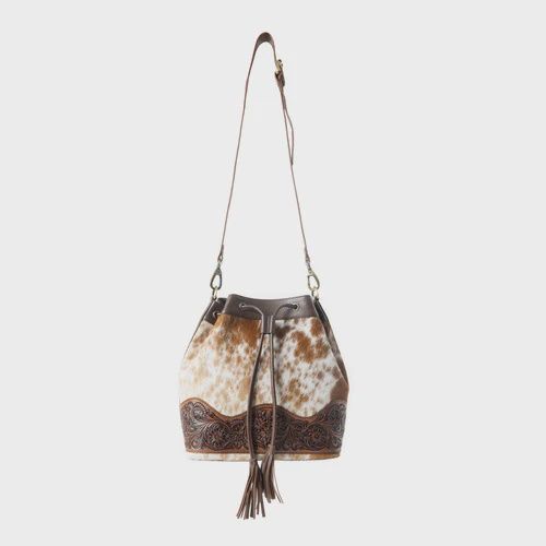 Rustler’s Charm Handtooled Bucket Bag – Brown (S12142)