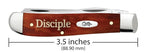 Case Disciple Chestnut Bone Mini Trapper pocket knife closed on a white background, showing the Disciple script on the handle and its length marked as 3.5 inches