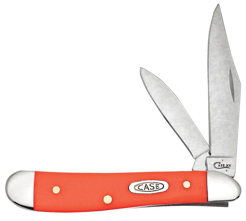 Case Peanut orange synthetic pocket knife with Clip and Pen blades partially open