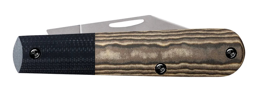 Reverse side of closed Case XR Barlow knife with striped handle