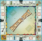 Hunting-Opoly board game board with hunting licenses, wildlife spaces, hunting club spaces, and outdoor gameplay