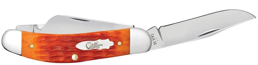Side view of Case Tequila Sunrise Bone Sowbelly with one blade open