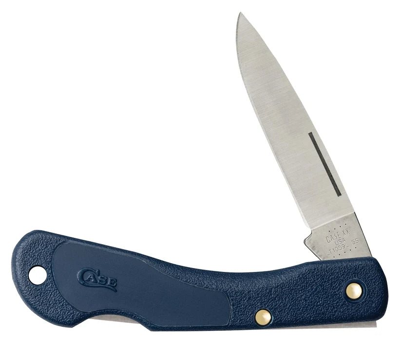 Case Mini Blackhorn lockback pocket knife open with blue synthetic handle
