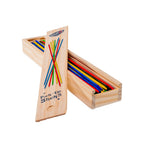 Neato! Pick-Up Sticks game with colorful sticks in a wooden storage case
