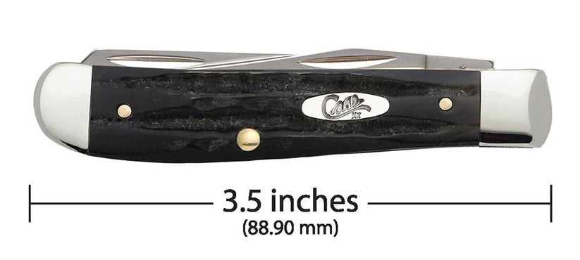 Case Jigged Buffalo Horn Mini Trapper knife showing 3.5-inch closed length