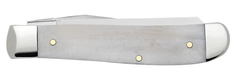 Case Worry Less, Pray More Mini Trapper pocket knife closed, showing the plain smooth natural bone handle