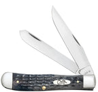 Case Pocket Worn Crandall Jig Gray Bone Trapper knife with Clip and Spey blades open