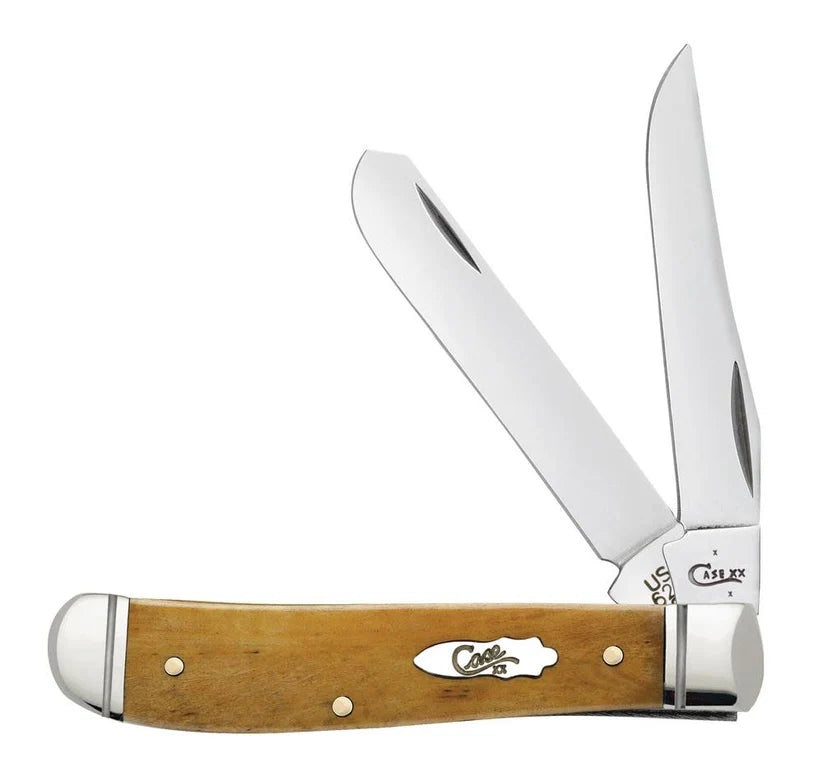 Case Smooth Antique Bone Mini Trapper pocket knife with Clip and Spey blades open