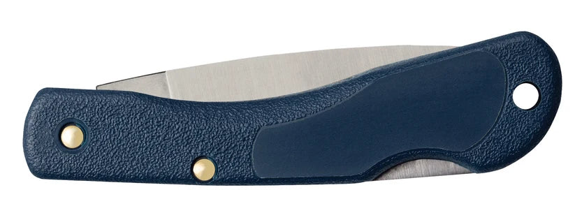Back side of closed Case Mini Blackhorn pocket knife with blue synthetic handle