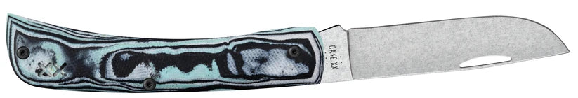 Case XR Sod Buster Jr. Seafoam Green Burl G-10 knife with Skinner blade fully open
