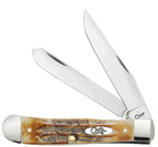 Case 6.5 BoneStag Trapper pocket knife with warm amber genuine bone handle and polished stainless steel blades