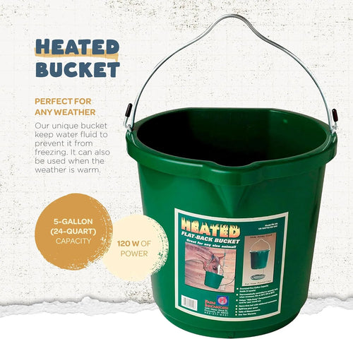 Green 5 Gallon Heated Flat-Back Bucket with wire handle