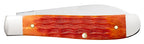Reverse side of closed Case Tequila Sunrise Bone Mini Trapper with orange-red jigged handle