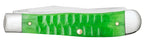 Case Gator Trapper knife with green bone handle and polished silver blade on white background