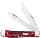 Case Peach Seed Jig Dark Red Bone CS Trapper knife with Clip and Spey blades open