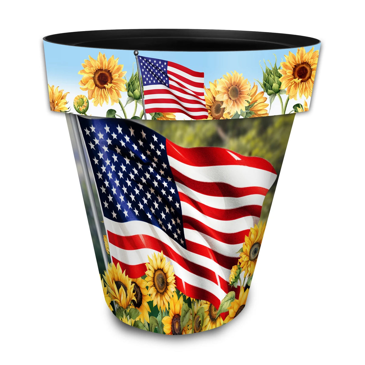 Briarwood Lane LARGE American Sunflowers planter with an American flag and yellow sunflower design