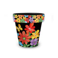 Briarwood Lane Whimsy Flowers planter with colorful flowers and a yellow butterfly on a black background.
