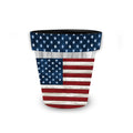Briarwood Lane planter with a woodgrain-style American flag design and a blue rim covered in white stars.