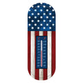 Main product photo: “Briarwood Lane American flag metal thermometer with red and white stripes, blue stars, and Fahrenheit and Celsius scales.”