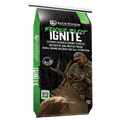 Backwoods Ignite clover and chicory food plot seed in a black and green 50 lb bag featuring a hunter and buck.